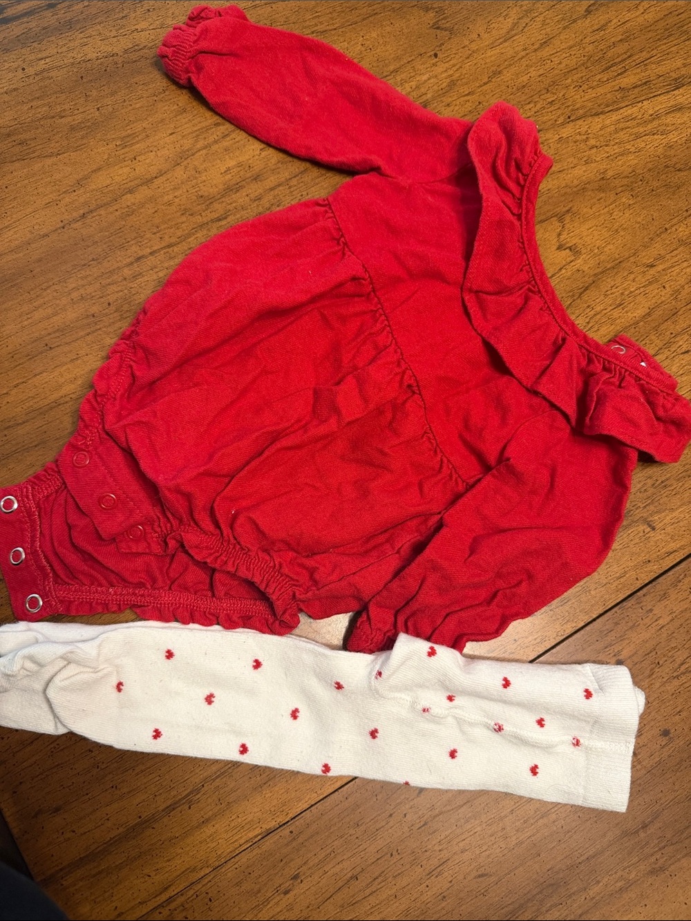 Carters Valentine’s day Red Baby Ruffle Neck Bodysuit with Heart Dot Tights 6M